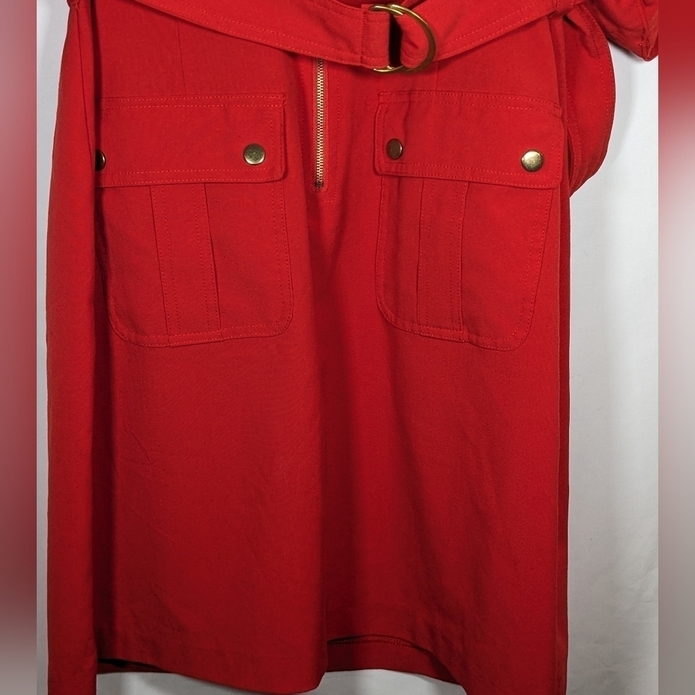 Sharagano Casual Red Belted Front Zip Dress Size 12 - Picture 5 of 10